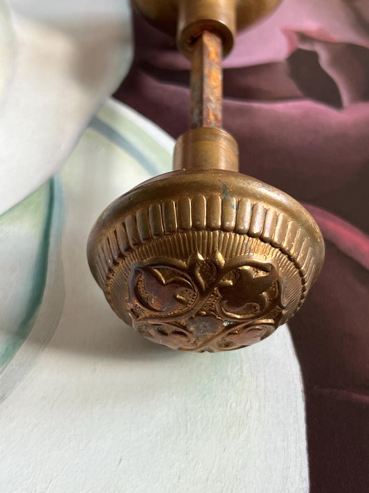 Pair of Vintage Brass Doorknobs with Intricate Detail | Antique Home Restoration | ShopEleanorLouise